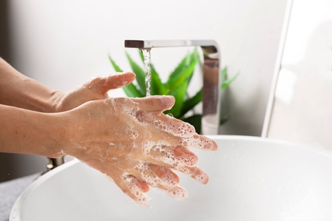 Image implies importance of washing hands